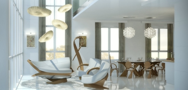 moderný nábytok drevo obývacia izba jedáleň biela