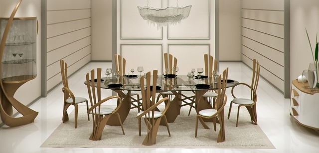 Dizajnový nábytok z dreveného jedálenského setu stoličky stoličky jedálenský stôl
