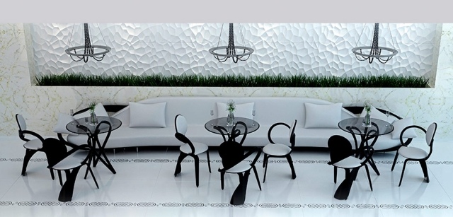 stoličky zakrivené drevo čierne okrúhle stoly sklenená doska