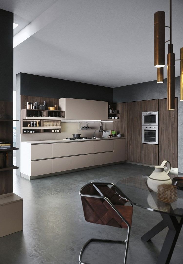 moderne osadená-kuchyňa-otvorený-obývací-priestor-hladký-povrch-bezúchytkový