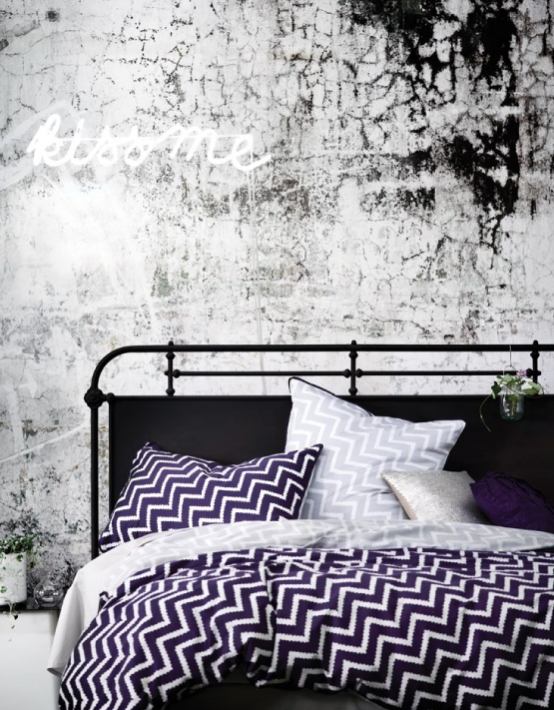 Nápady do obývačky trendy v spálni vzor posteľná bielizeň cikcakové motívy