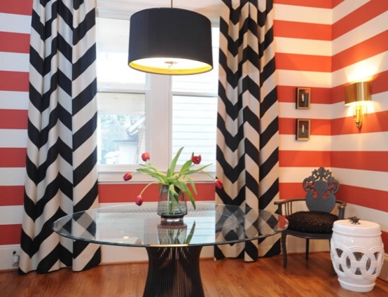 Cikcakové motívy záclony nástenné dekorácie domáce nápady