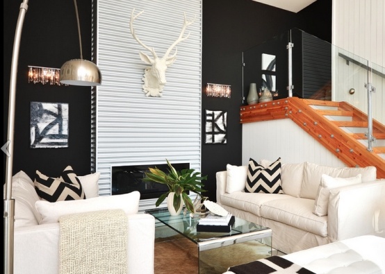 Živé nápady obývacia izba čiernobiele schody