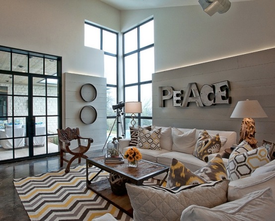 Nápady na bývanie moderný interiérový dizajnový koberec s obývacou izbou