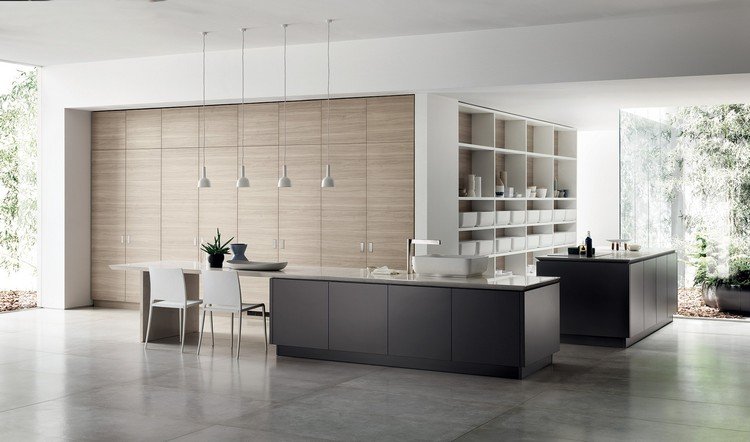 priestorný dizajn kuchyne kuchynský ostrov nástenné police qi kolekcia