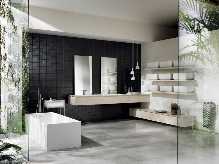 elegantný dekor kúpeľňa čierny obkladový nábytok taliansky