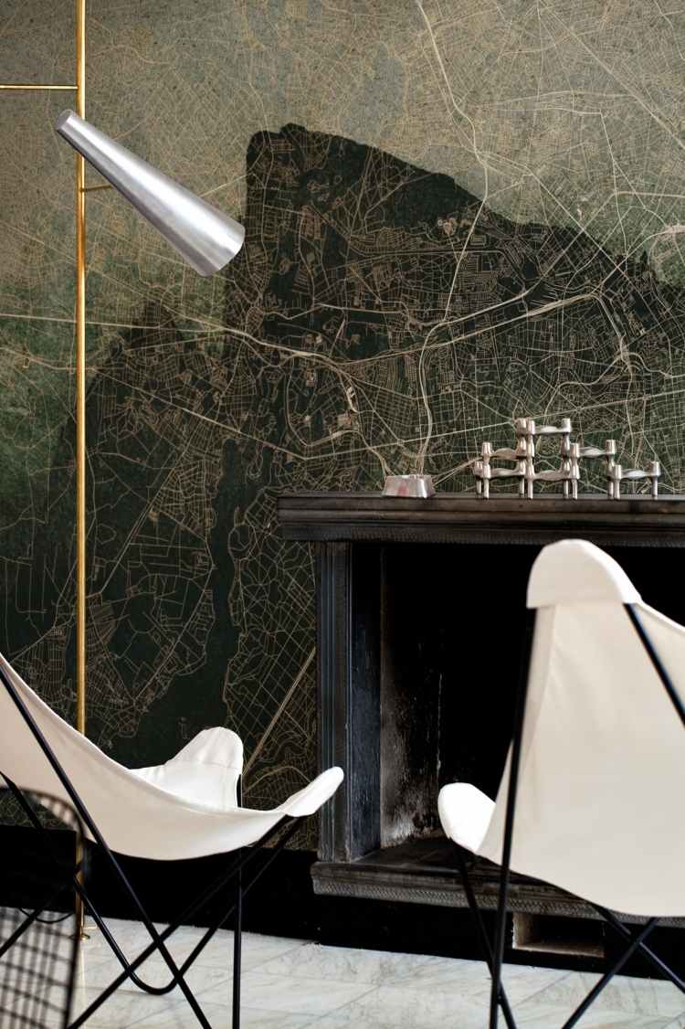 Fototapeta - Mapa mesta a silueta zvláštností v pozadí moderné-stena-dizajn-dekorácia-tapeta-mapa-mesta-pohľad-stoličky-vinobranie