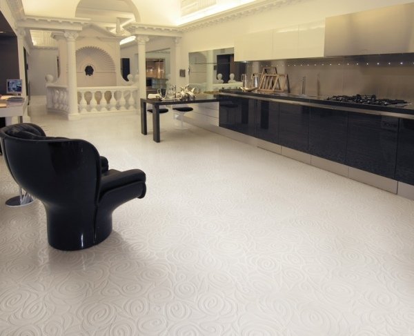 biele podlahové dlaždice ružové reliéfne tango