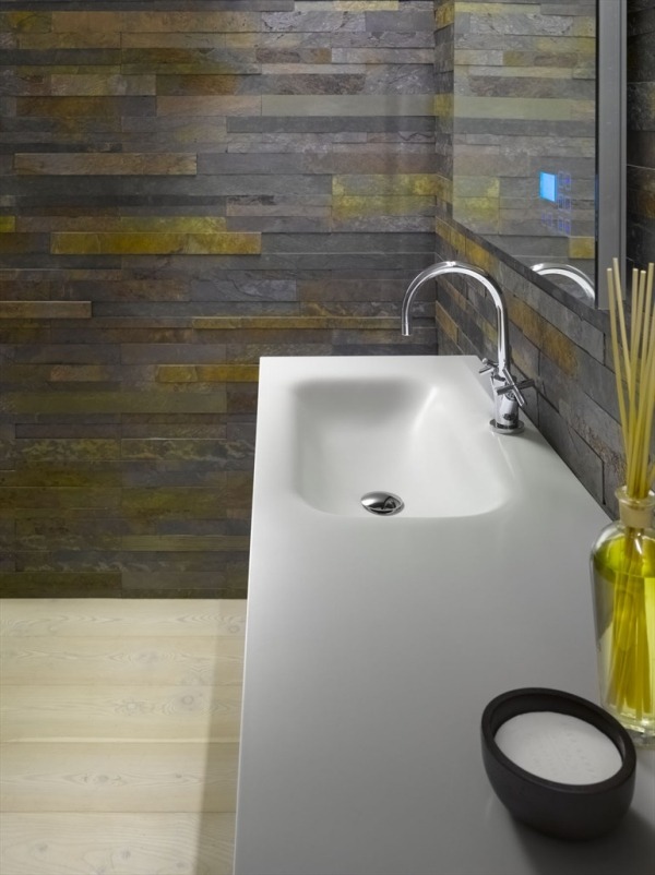 Kúpeľňové obklady pieskovcová stena interiérový dizajn z prírodného kameňa