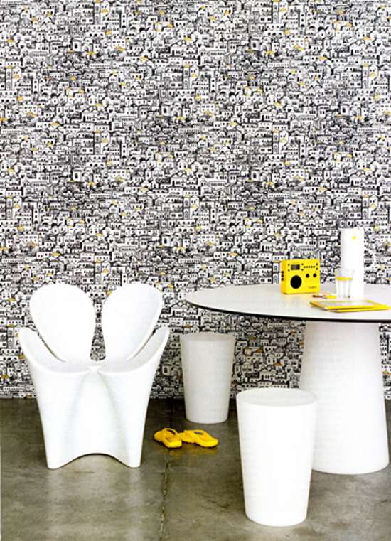 Čiernobiele tapety-škandinávsky nábytok zaujímavá fototapeta Cole and Son design