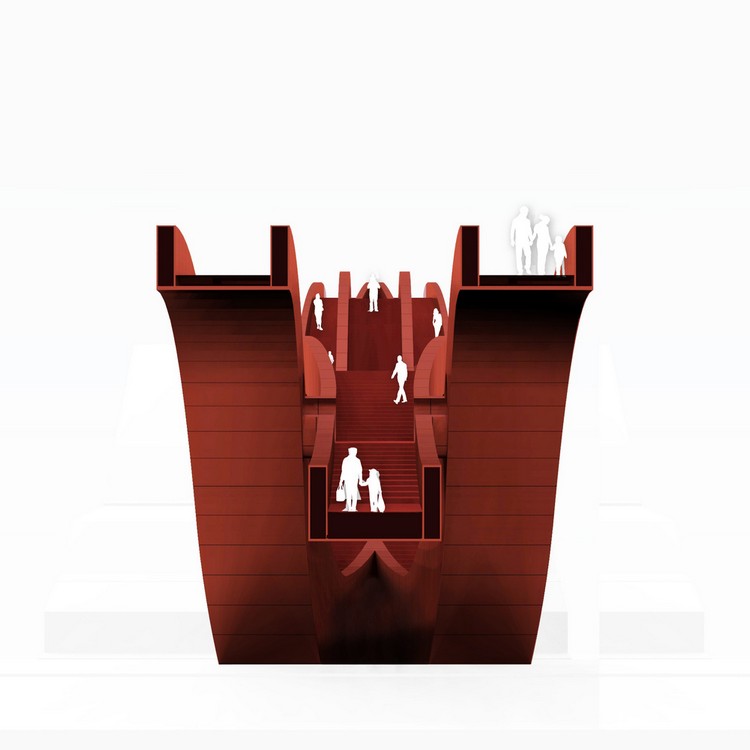 moderný-most pre chodcov-šťastný-uzol-schnitt-architektúra