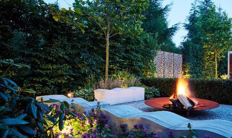 moderný-záhradný-dizajn-deco-krb-corten oceľ-betón-živý plot