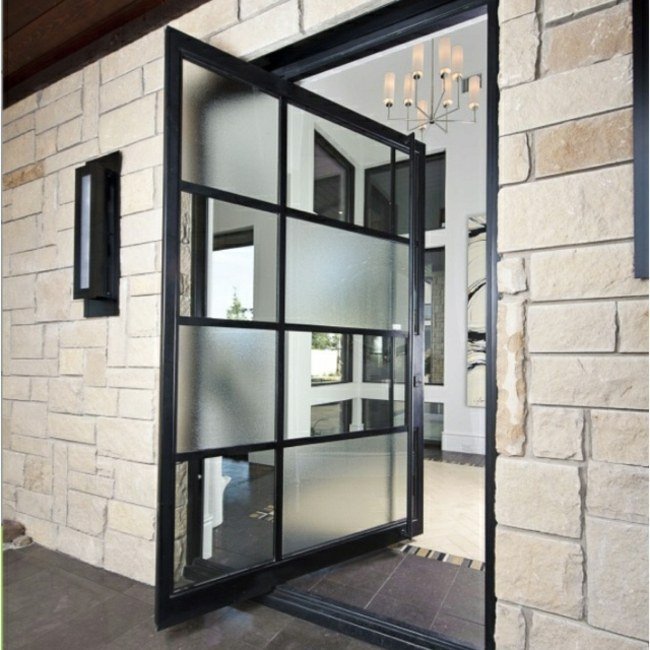 Kamenné dosky fasádne kovové sklenené otočné dvere