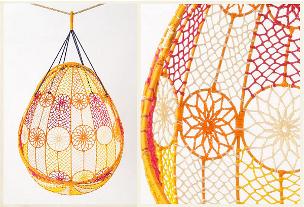 Závesná stolička Melati oranžová macrame antropológia Závesná stolička Melati oranžová macrame antropológia