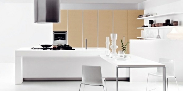 Kuchynský ostrovček biele police odsávač pár