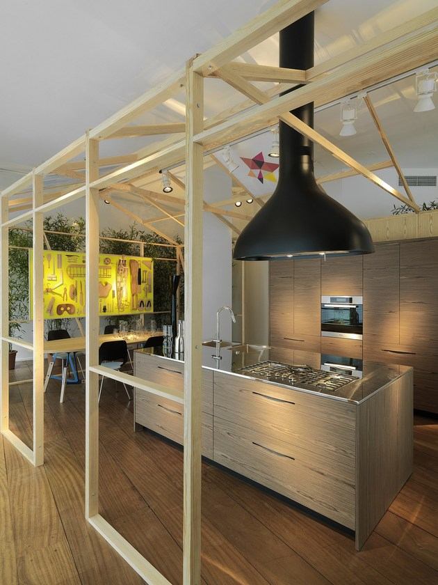 drevená kuchynská linka odsávač pár schiffini ostrov nerezová pracovná doska