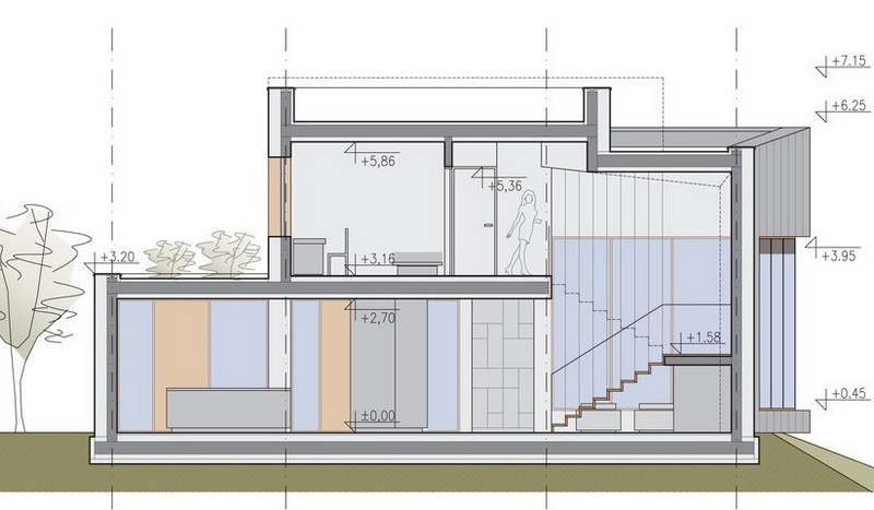 Montovaný dom na dvoch podlažiach - náčrt budovy Moderný-drevený nábytok-plán-nápady-veľkosť miestnosti