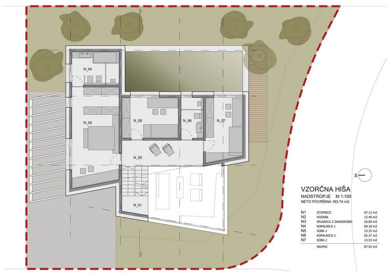 Moderný montovaný dom so spálňou a detskou izbou Moderný-drevený-nábytok-terén-plán-moderný-montovaný dom