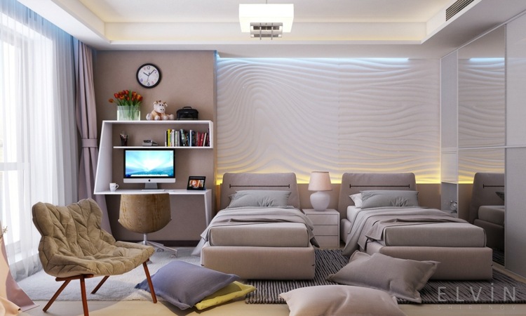 miestnosť pre mládež moderná dekorácia nástenný stôl nepriame osvetlenie