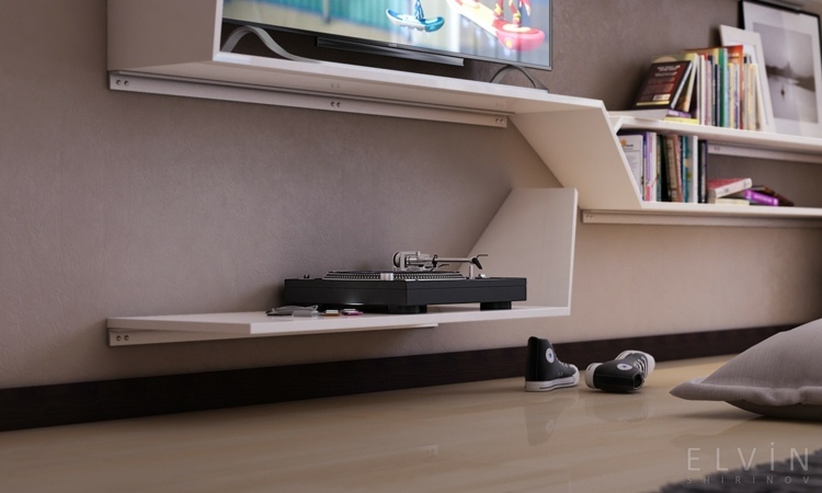 gramofónová polica do knižnice moderná nástenná jednotka