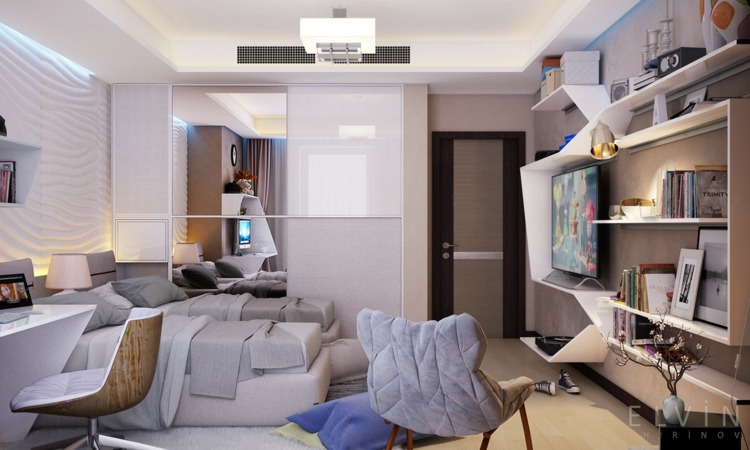 Poličky s moderným dizajnom a nástennými jednotkami pre mládež