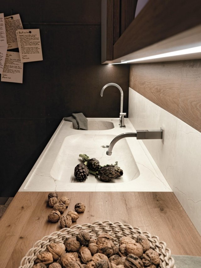 Moderná dyhovaná kuchyňa Kolekcia Natura viditeľné drevo Kuchyňa z drevenej dyhy Kolekcia Natura talianskeho dizajnu