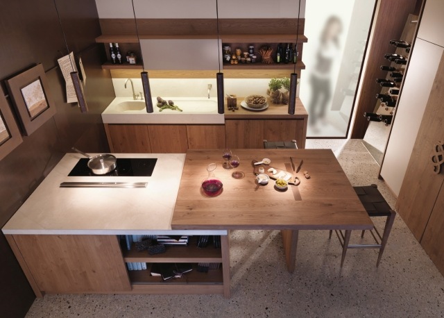 Kuchynská dyha z dreva Natura kuchynský ostrovček-integrovaný drezový mramor Drevená kuchynská dyha Taliansky dizajn ostrovčekovo integrovaného drezu z mramoru