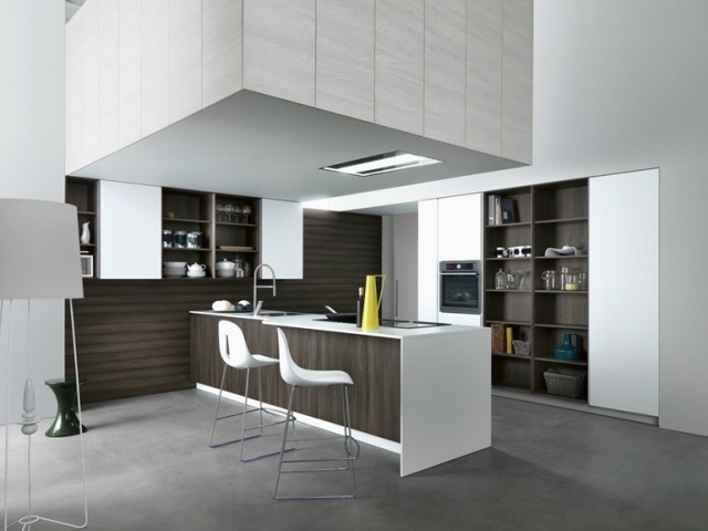 moderná kuchyňa dubový drevený biely ostrov