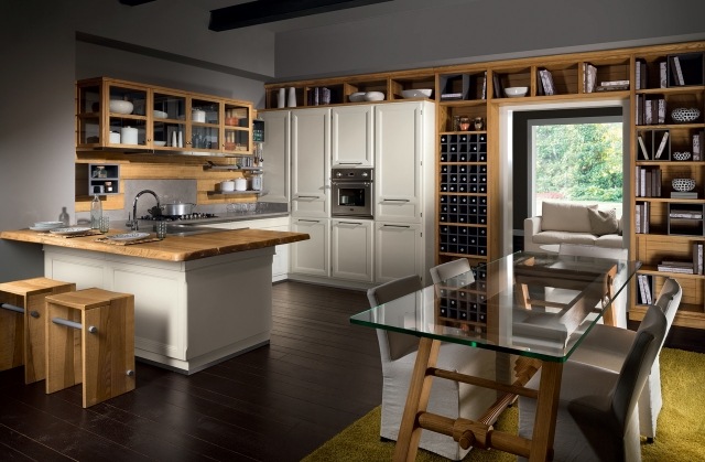 Dizajnová kuchyňa Taliansky ostrov so zaoblenými hranami Spectacular-Kitchen-Living-L-Ottocento-Wood-Fronts-White-Furniture-Wood-Wall units