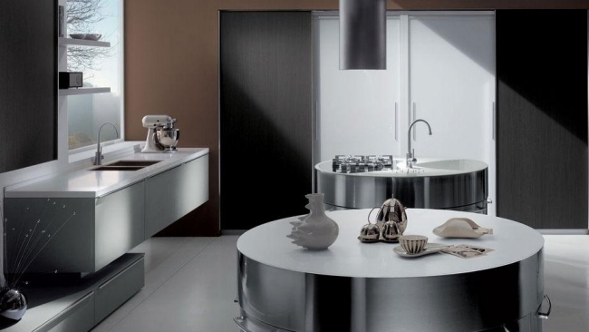 kuchynský ostrovček okrúhla moderná kuchyňa z ocele od mito