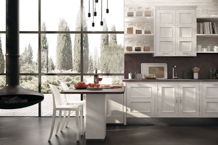 Kombinácia jedálenského stolu a polostrova moderný-kuchyňa-vidiecky štýl-jedálenský-stôl-polostrov