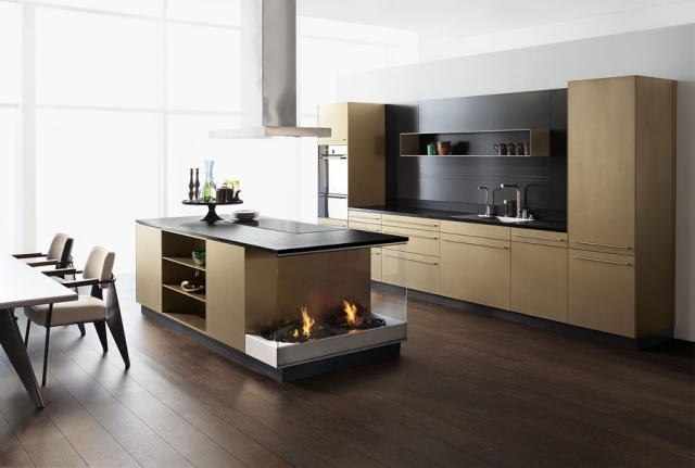 moderná kuchyňa obrázky ostrov zlatá farba nový forster