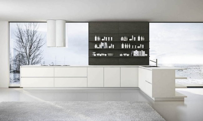 Moderná kuchynská rada s otvoreným digestorom Domus