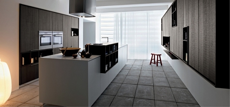 tmavé drevo a matná biela by boli perfektné do modernej kuchyne moderný kuchynský ostrovček-tmavé-drevo-matné-biele