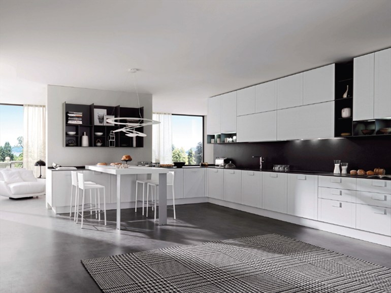 Moderná kuchyňa s bielymi doskami Moderný dizajn kuchyne s bielymi doskami