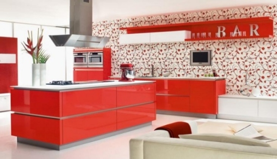 červená kuchyňa-moderný interiér kuchyne
