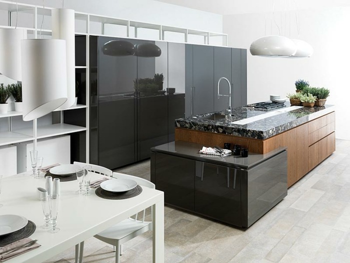 Navrhnite kuchynský mramorový pult vysoko lesklé kuchynské fronty