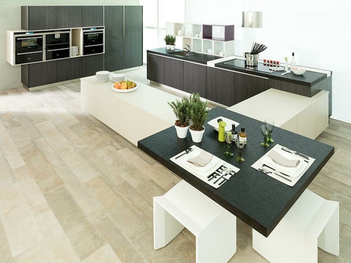 Vstavané spotrebiče, nápady na dizajn modernej kuchyne pre jedálenský kút