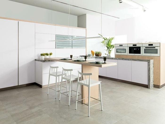 nápady modernej kuchyne na jedálenský kút a kuchynský ostrov