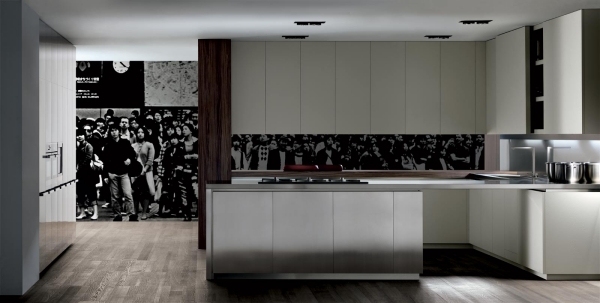 puristický dizajn kuchynský ostrovček kus nábytku moderné drevo tmavá oceľ