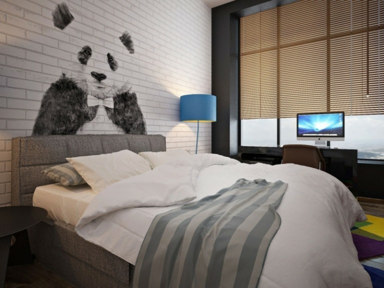 Moderná detská alebo mládežnícka izba klinker-stena-design-moderna-detska izba nástenná maľba panda baer