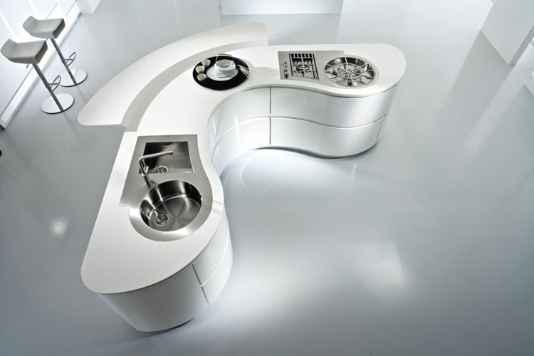 Kuchynský ostrovček moderný duna pedini pult okrúhly zakrivený oceľ