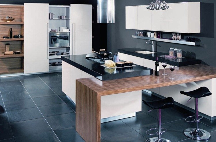 moderná kuchyňa ostrov chill eliton skrine biela pracovná doska čierna