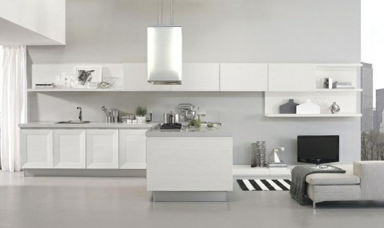 Kuchynský ostrov moderná drevená grattarola biela stenová kombinovaná sedacia súprava