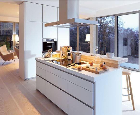 kuchynský ostrovček bulthaup b1 biely matný drevený pult