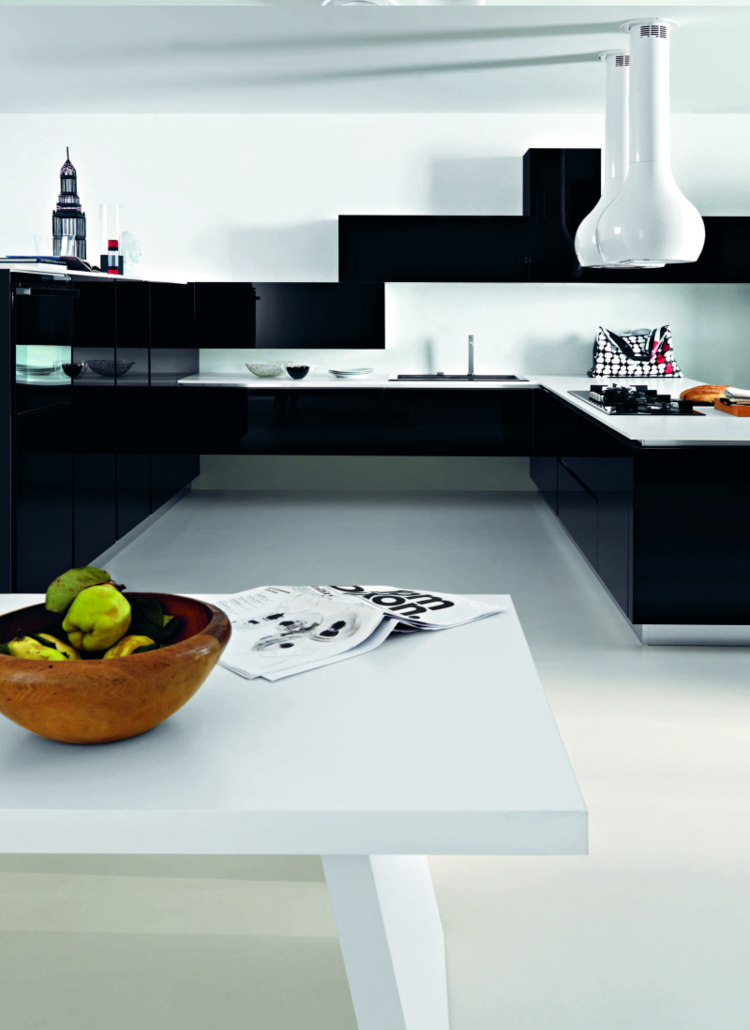 moderný kuchynský ostrovček ariel cesar čierna kroková skrinka vysoký lesk