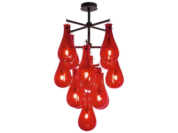 Luster z muránskeho skla-moderný v tvare červenej slzy Sklenený luster Murano-moderná-červená-slza-DROP-Veronese-Design-Patrick-Naggar