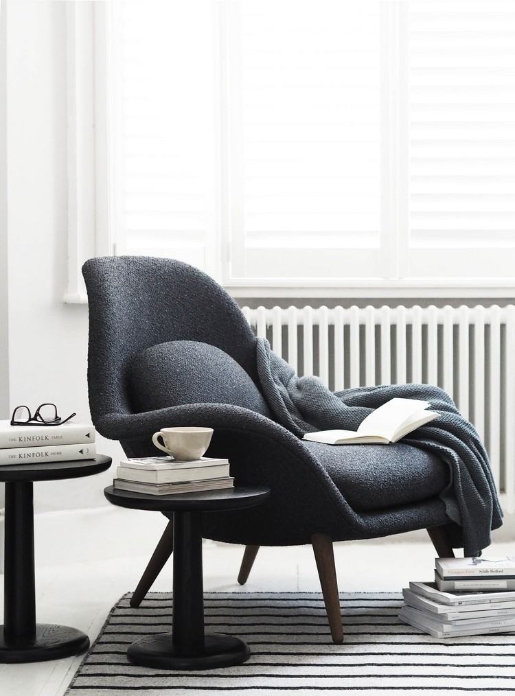 sedenie nápady trendy sivé kreslo kútik na čítanie pohodlný