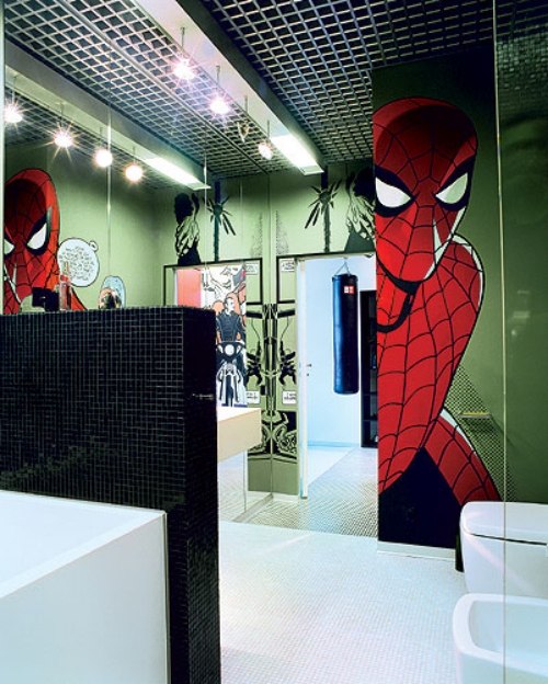 podkrovný byt superhrdinové motívy spiderman Penthouse so spidermanom s motívmi superhrdinov