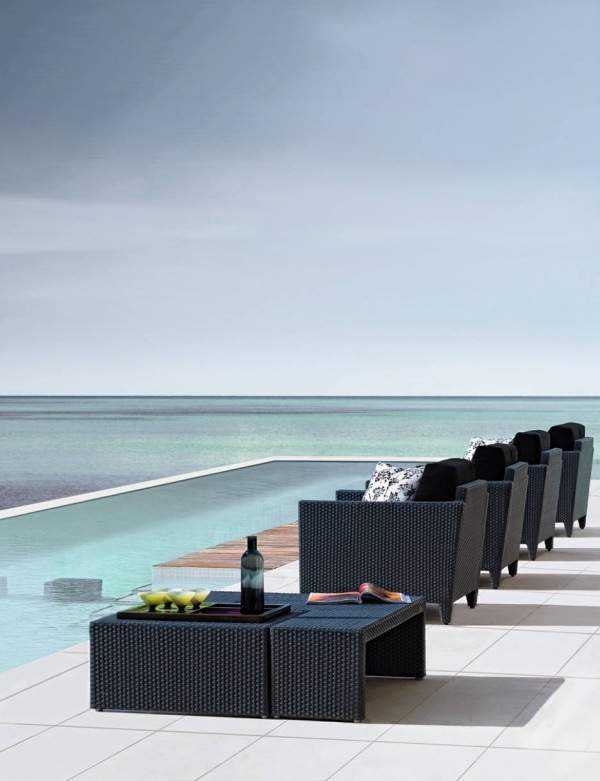 Ratanové kreslo Bočné stolíky z čierneho kresla Expormin Ratanový vonkajší nábytok Bočné stolíky s kreslom Expormin v čiernom prevedení